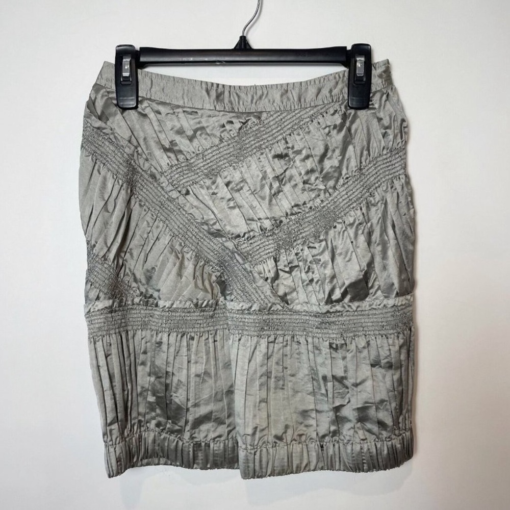 Burberry Womens Silk Blend Pleated Straight & Pencil Skirt Gray 38 Stretch Zip
